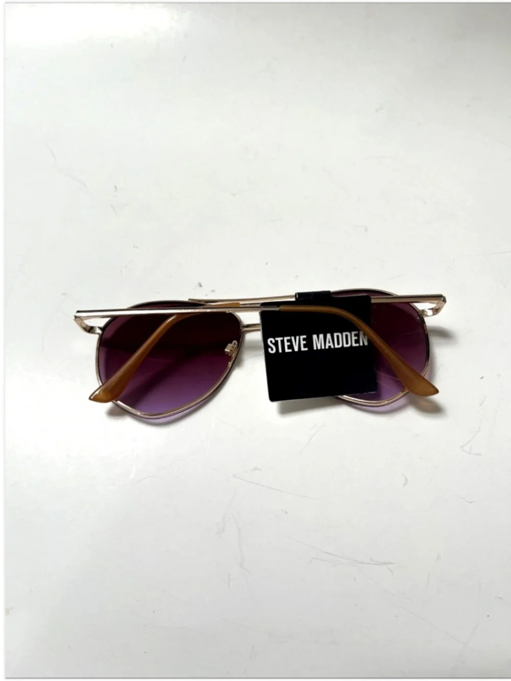New STEVE MADDEN Double Bridge Aviator Sunglasses Gold Metal Frame Pink Lens